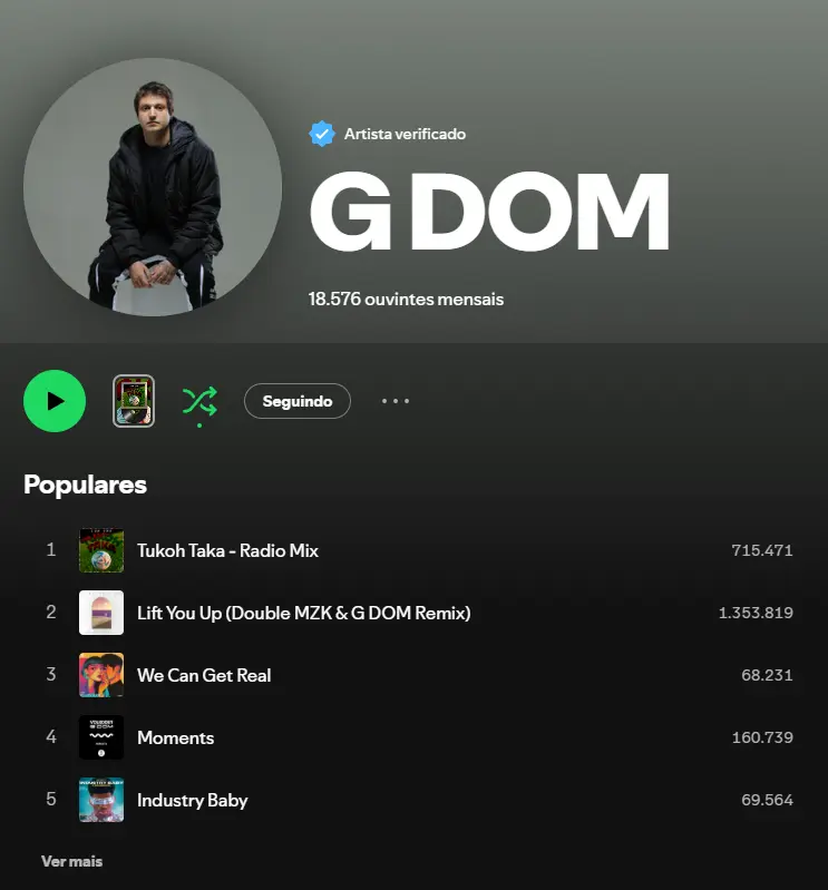 G DOM Spotify profile screenshot
